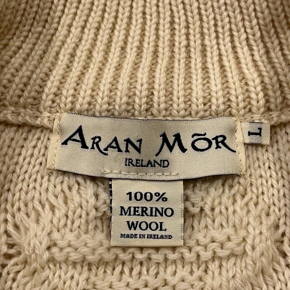 Aran Mor Ireland Zip Front Wool Cardigan, Natural, L - Picture 3 of 7